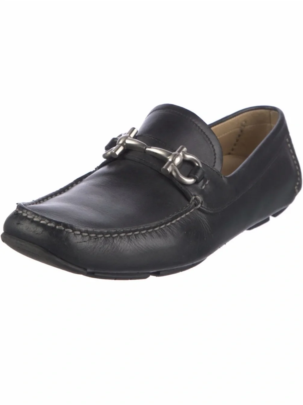Salvatore Ferragamo Black Leather Horsebit Driving Loafers